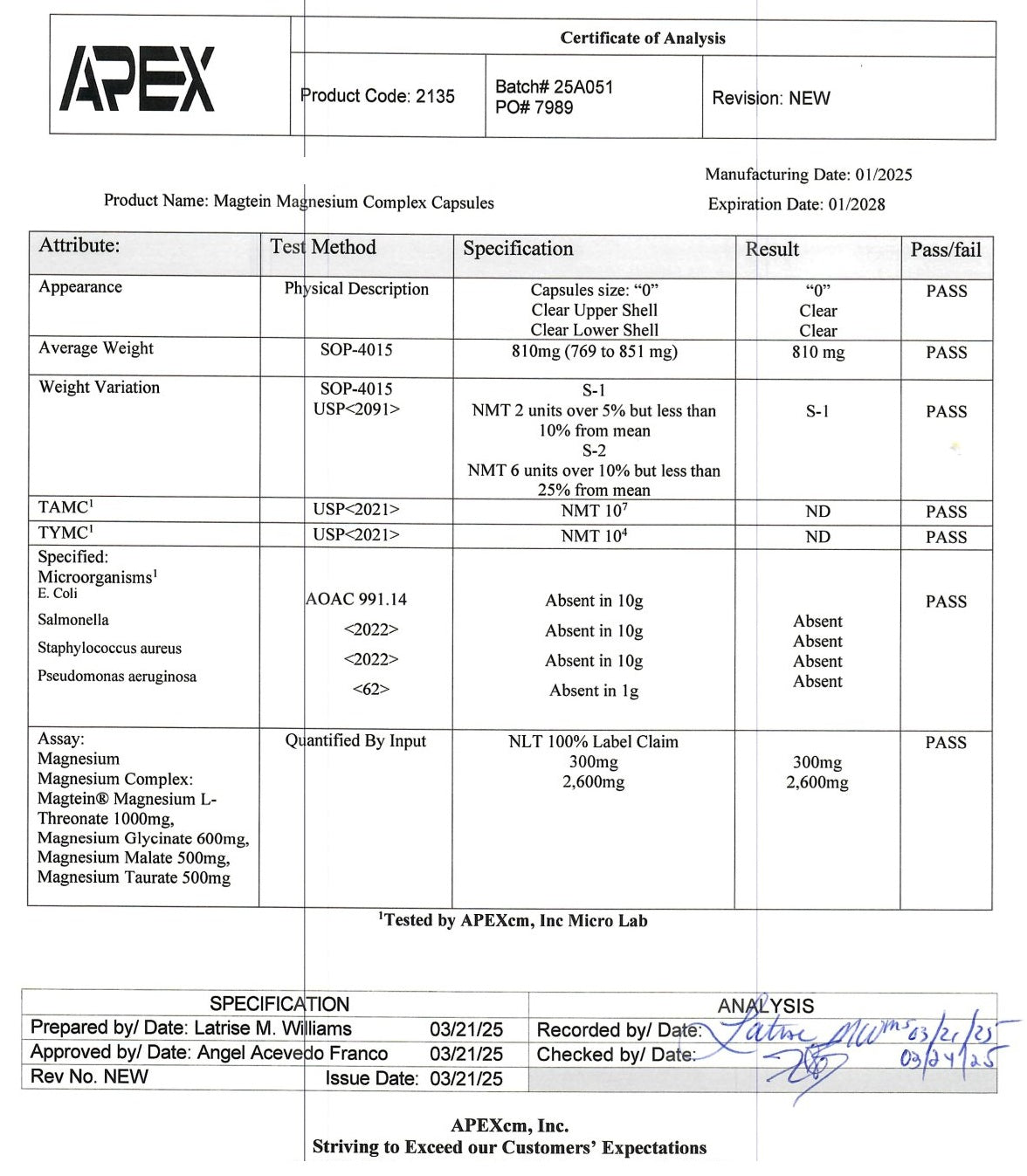 Magnesium Complex with Patented Magtein® – 4 Bioavailable Forms Including L-Threonate, Glycinate, Taurate & Malate